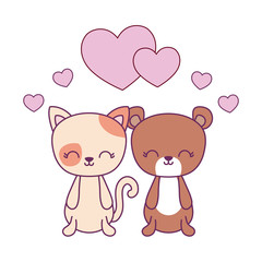 cute cat with bear and hearts love