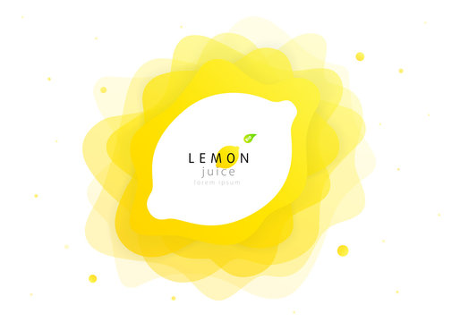 Lemon fruit of abstract shape liquid splash. Fresh juice and flat wave fluid citrus lemonade. Modern vector illustration design layout