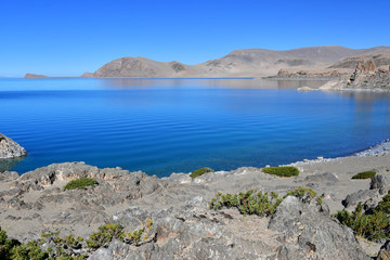 Fototapeta na wymiar Tibet, holy lake Nam-Tso (Nam Tso) in summer, 4718 meters above sea level. Place of power