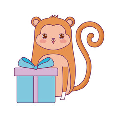 Fototapeta premium cute monkey animal with gift box