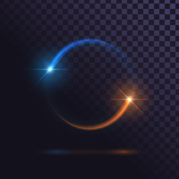 Blue and orange flash, glow ring, shiny spin effect 