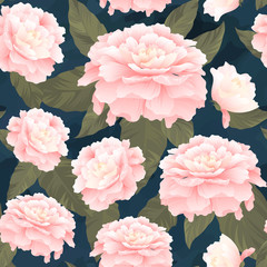Watercolor seamless pattern with pink peonies, flower bouquets