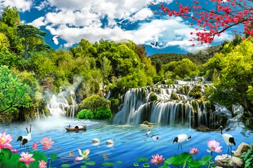 Fototapete 3D Wallpaper See und Meer oder Wasserfall © Furkan