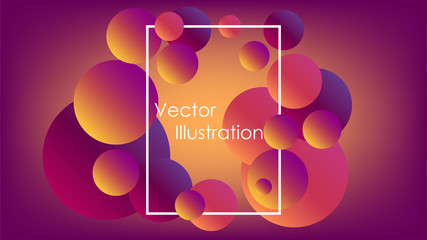 Bright gradient abstract background with balls, rectangular frame, poster