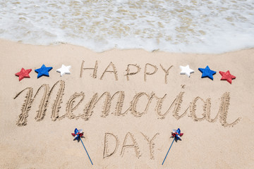Memorial day background on the beach near ocean - obrazy, fototapety, plakaty