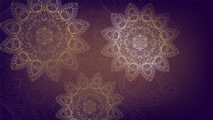 Background with golden mandalas, round indian pattern, muslim pattern