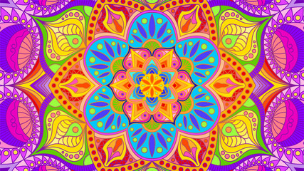 Background with a symmetrical colorful pattern, Indian pattern, oriental pattern