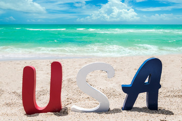 Patriotic USA background on the sandy beach