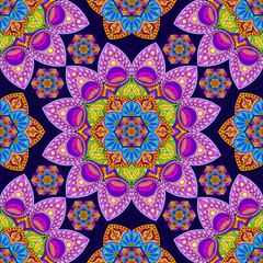Seamless bright pattern with mandalas. Indian ornament, colorful fractals