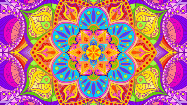Background with a symmetrical colorful pattern, Indian pattern, oriental pattern
