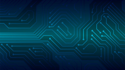 Background with glowing microcircuits and a processor, abstract blue technological background, motherboard