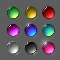 Set of vector round gems. Jewelery, shining stones. Round glass buttons.