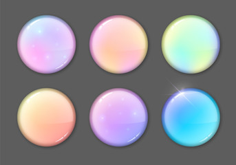 Set of neon round blots. Glossy gradient round frames. Buttons. Drops of paint
