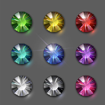 Set of vector gems. Jewelery, shining stones. Crystals of different colors, rhinestones