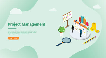 isometric 3d project management concept for website template banner homepage or landing - vector