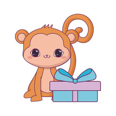 cute monkey animal with gift box