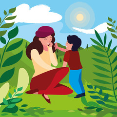 mother with son in the landscape