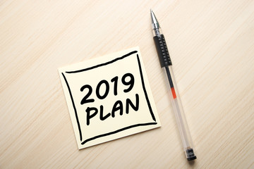 2019 Plan Concept On Sticky Note