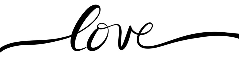 Love typography hand lettering in black isolated on white background