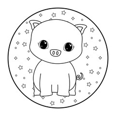 cute piggy animal in frame circular