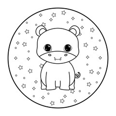 cute hippopotamus animal in frame circular
