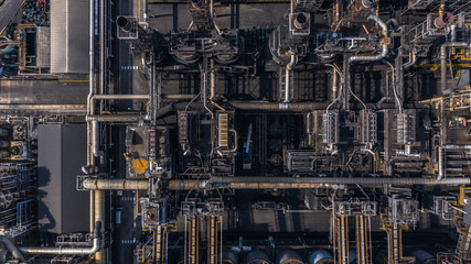 Aerial view petrochemical plant, oil refinery factory.