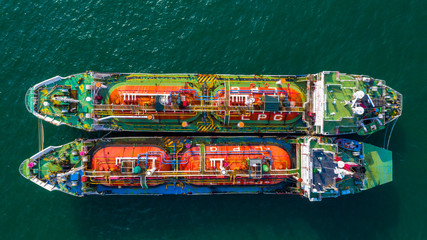Aerial view oil / chemical tanker in open sea, Refinery Industry cargo ship.