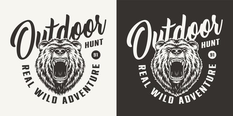 Monochrome bear hunting club logo