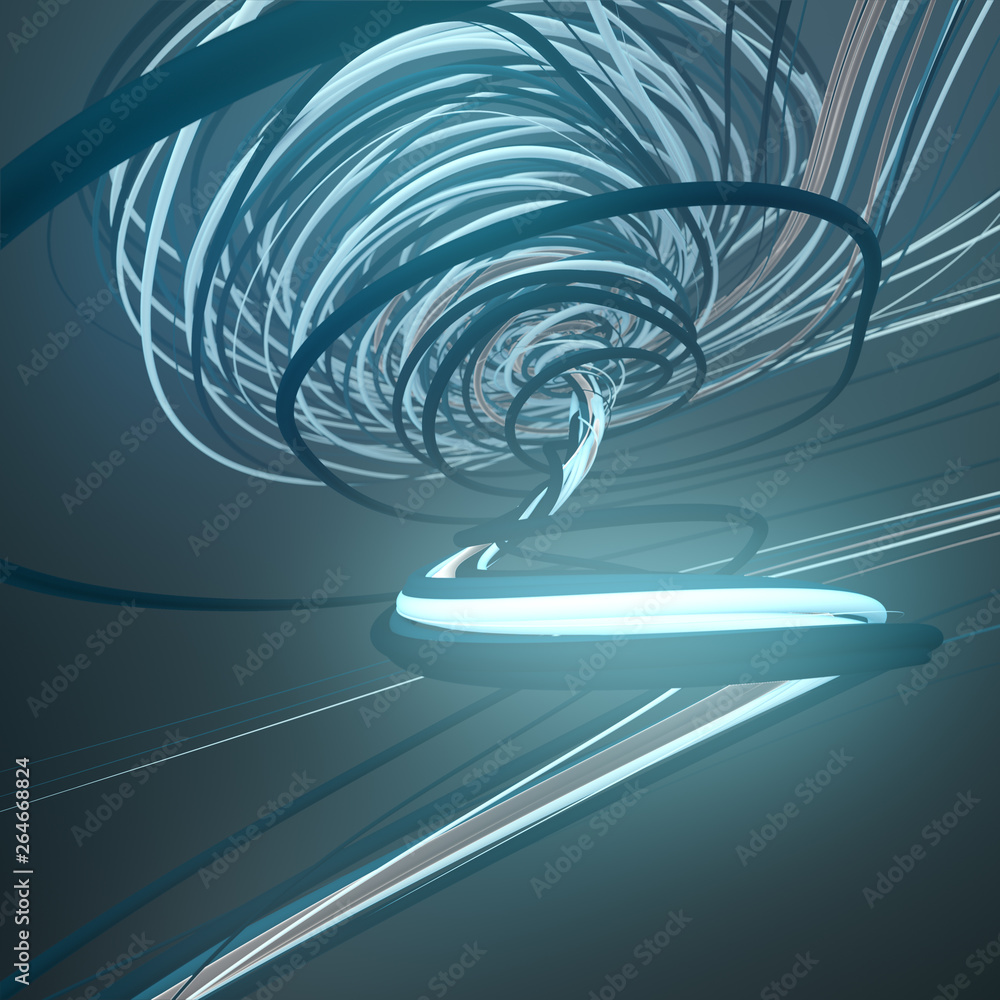 Poster Interlacing abstract blue colored curves. Computer generated geometric pattern. 3D rendering