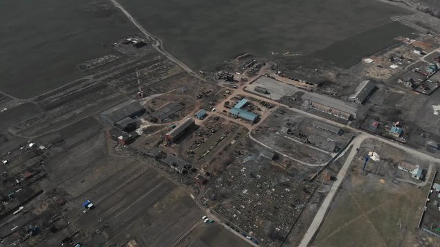Aerial view of an old farm near the cemetery