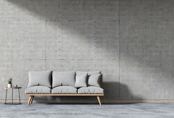 interior living room wall concrete with sofa, 3D render