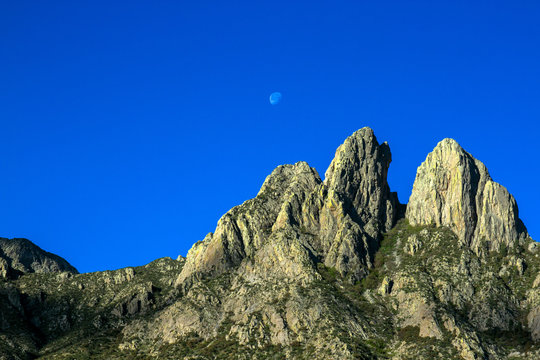 Dawn light and the moon at Organ Mountains-Desert Peaks National Monument in New Mexico