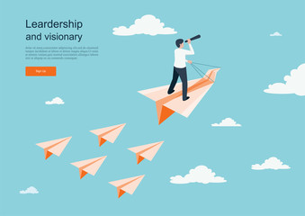 Business concept of vision.  Direction of business and management. Symbol of the leader man.Vector illustration.
