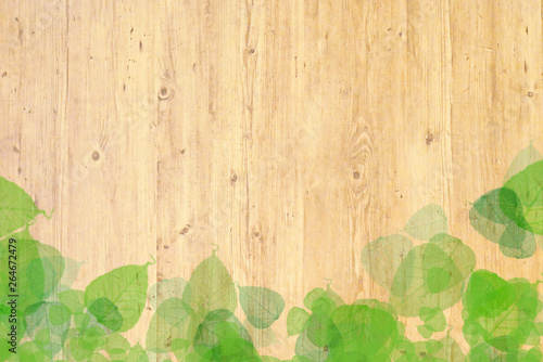 板の上に葉 背景素材 フレーム ナチュラル Wall Mural Yy Apartment
