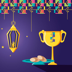 Fototapeta na wymiar ramadan kareen celebration card with lamp hanging