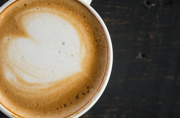 Flatlay Half Heart Shape Froth Milk Latte Art in White Coffee Cup 3