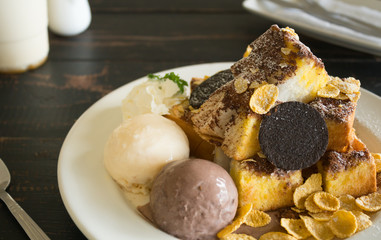 Toast Bread or Dessert and Oreo Cookies Ice Cream Cornflakes Whipped Cream Chocolate Powder Right 3