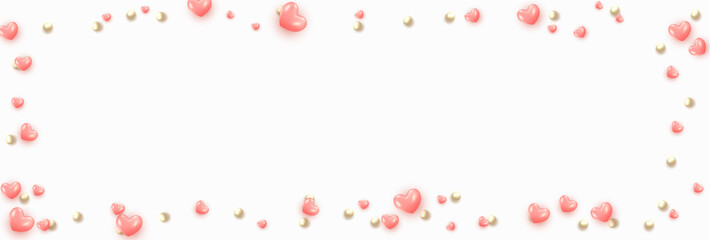 Background with pink hearts and round beads.