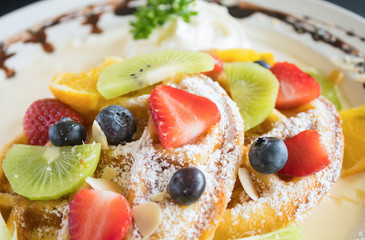 Strawberry Blueberry Kiwi Lemon Waffle Chocolate Dessert