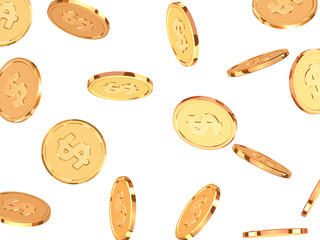 Golden coins. Realistic gold money isolated on white background