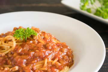 Spaghetti Tomato Sauce with Parsley and Onion and Pork Left