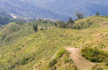 Landscape Mountain with Meadow Sky and Cloud at Phu Chi Fa Forest Park Thailand Zoom