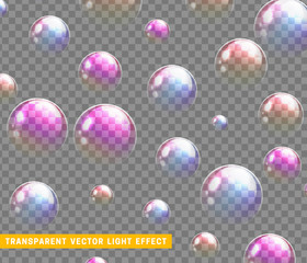 Bubbles soap realistic set isolated with transparent background vector illustration.