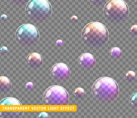 Bubbles soap realistic set isolated with transparent background vector illustration.