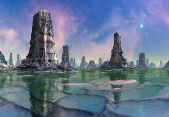 3D Rendered Fantasy Alien Landscape - 3D Illustration © diversepixel