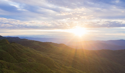 Landscape Mountain Sunrise Cloud Blue Sky at Phu Langka National Park Phayao Thailand