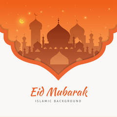Eid mubarak greeting card background with the mosque