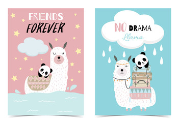 Blue pink hand drawn cute card