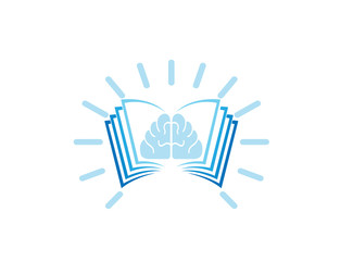 Bright brain in the book for logo design illustration, education light icon, mind success symbol