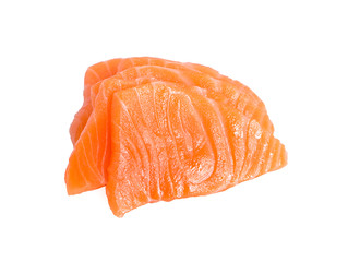 Slices of Raw Salmon Fillet Isolated on White Background Top View